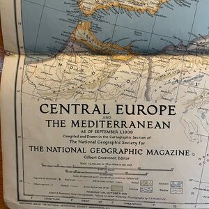 Vintage National Geographic map of Central Europe, and the Mediterranean 1939